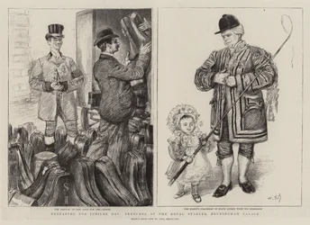 Vorbereitungen für den Jubiläumstag, Skizzen in den königlichen Ställen, Buckingham Palace